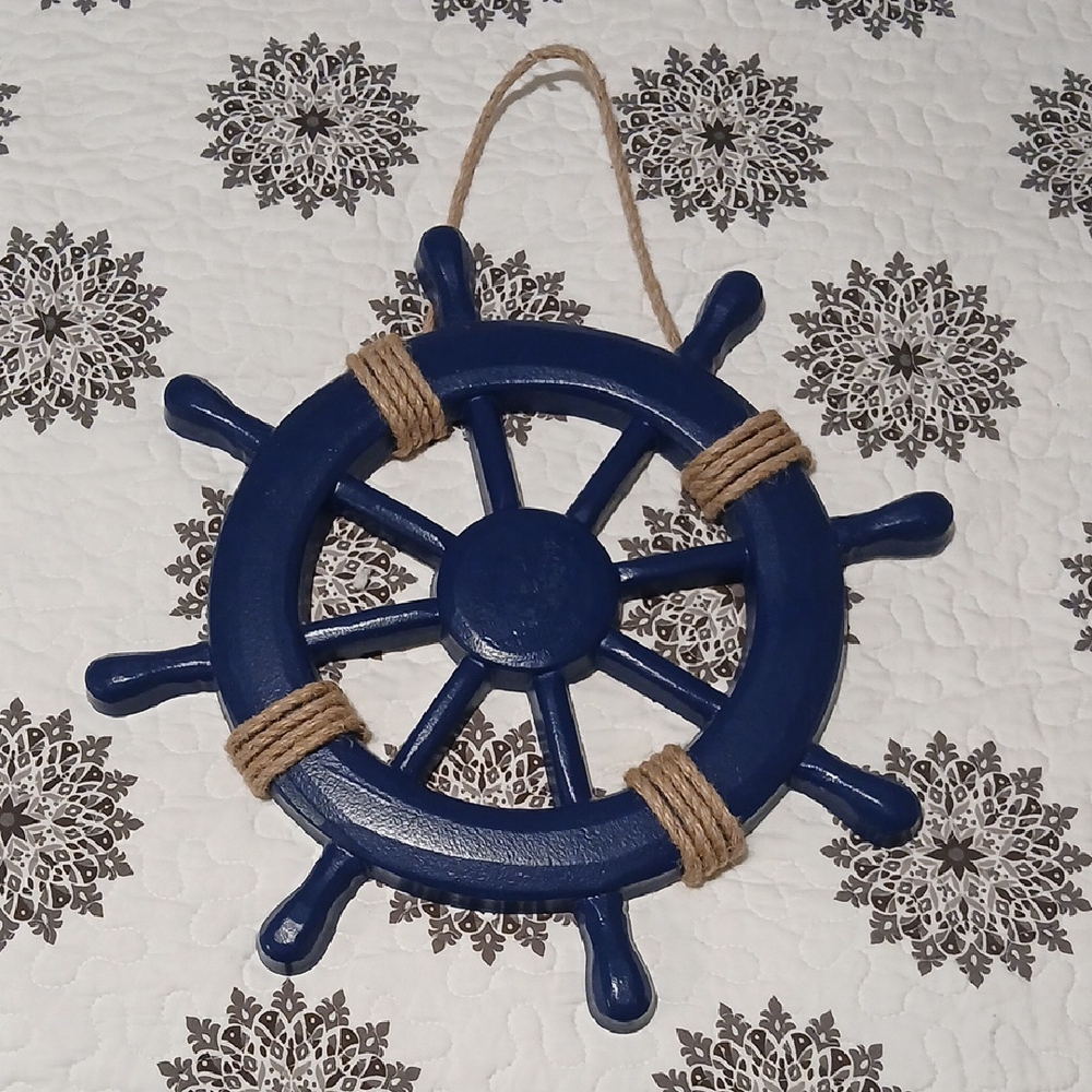 Nautical Blue Ship Wheel Decor